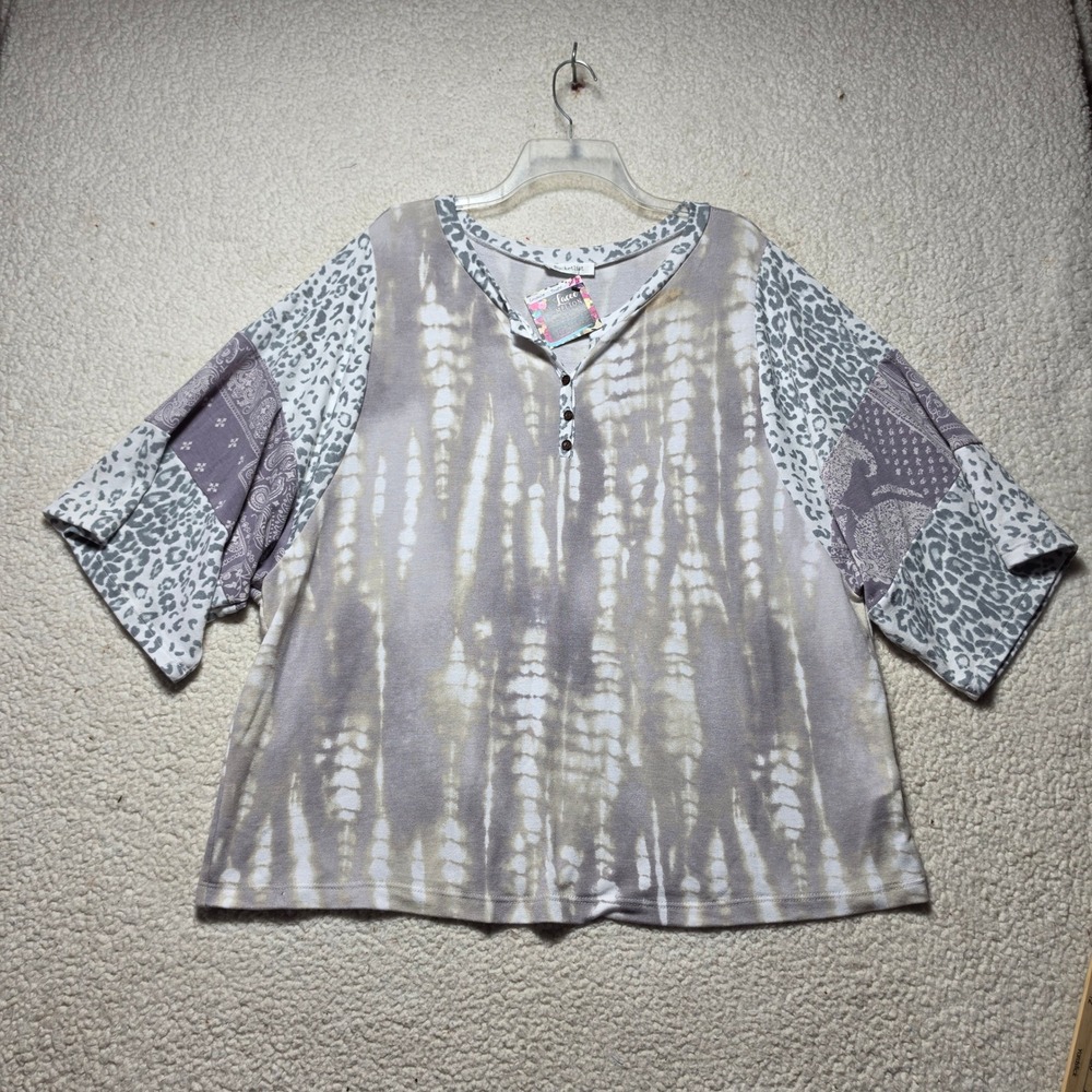 Bucketlist Womens Mixed Print Henley Top Tie Dye Leopard Paisley Lavender Large